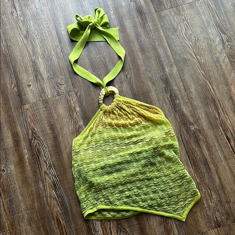 Cult Gaia Green Yellow Knit halter Top medium